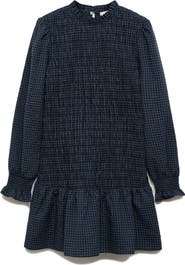 MANGO TEEN Smocked Plaid Long Sleeve Dress