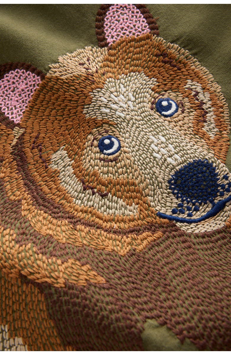Mini Boden Kids' Bear Embroidered Cotton Graphic T-Shirt, Alternate, color, Toffee Brown Squirrel