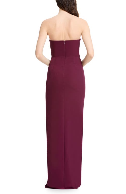 Dress The Population Jasmine Pleated Strapless Gown In Burgundy