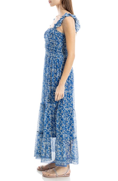 Max Studio Floral Ruffle Strap Smocked Tiered Chiffon Maxi Dress In Blubkdor