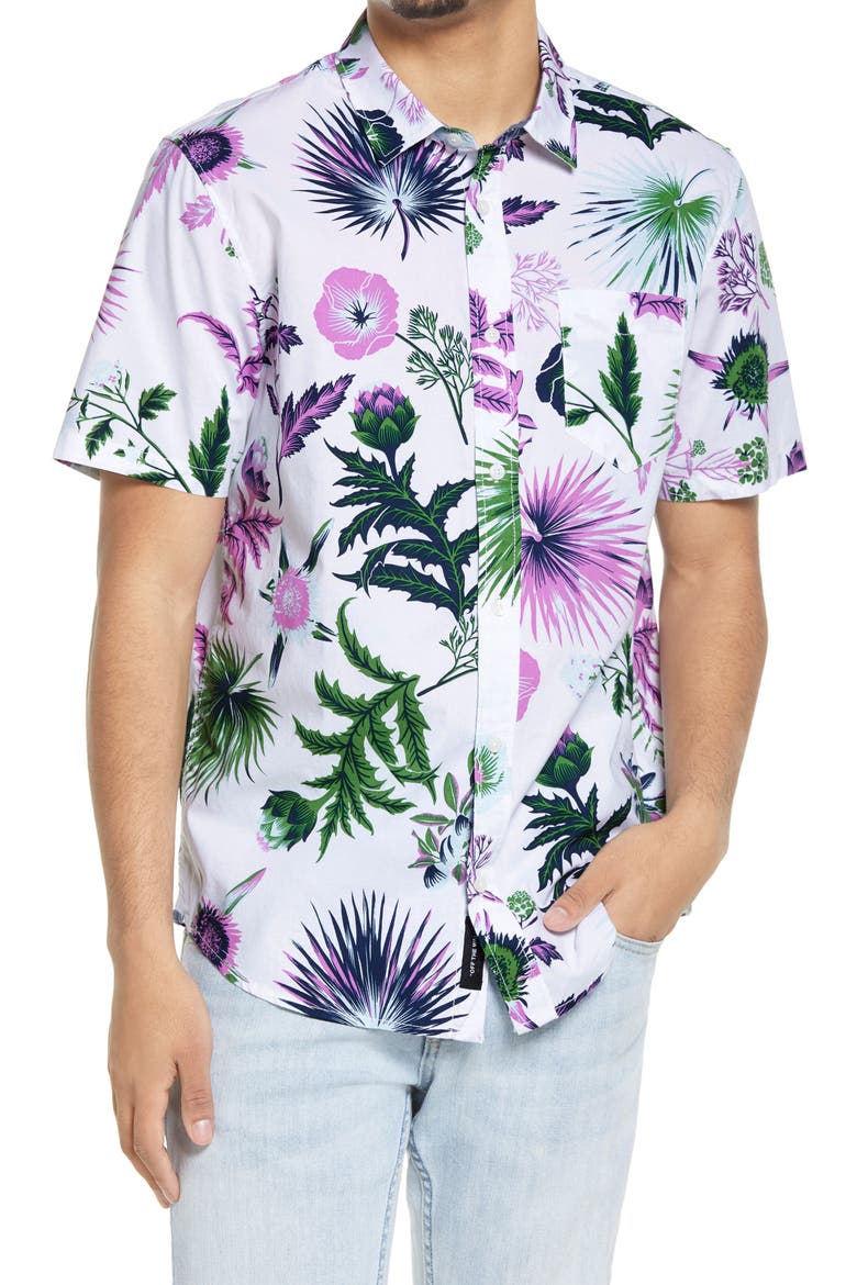 Califas Floral Short Sleeve Button-Up Shirt, Main, color, CALIFAS-WHITE