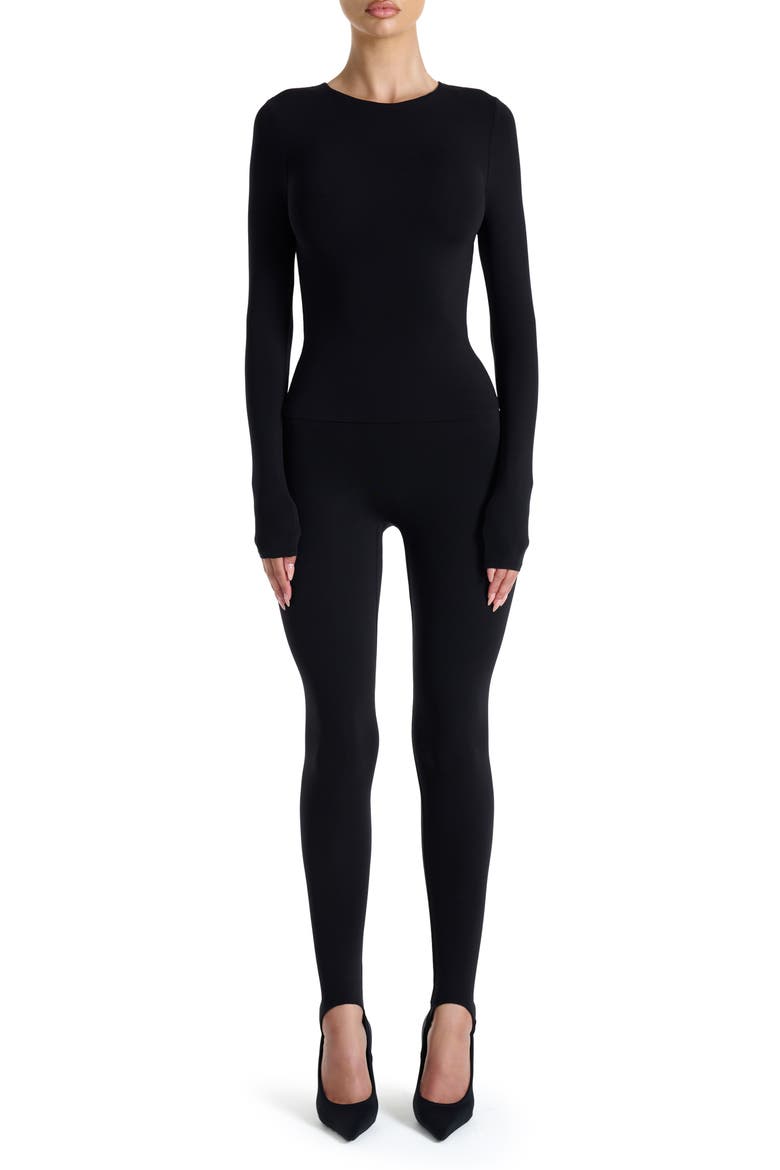 Long Sleeve Crewneck Top, Alternate, color, BLACK