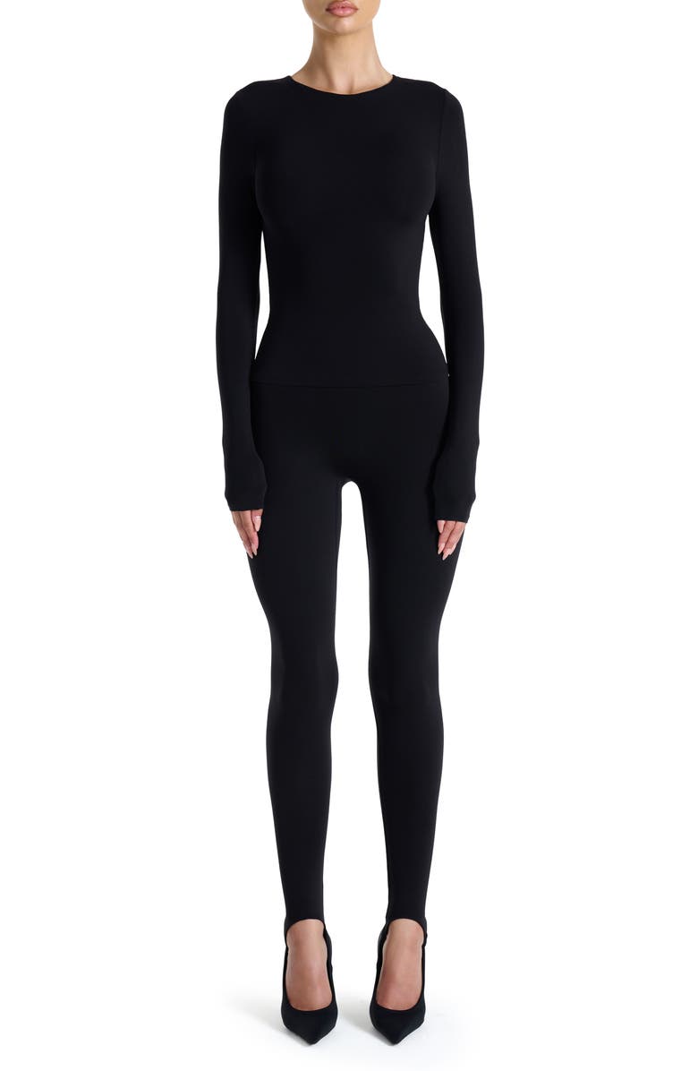 Naked Wardrobe Long Sleeve Crewneck Top, Alternate, color, Black