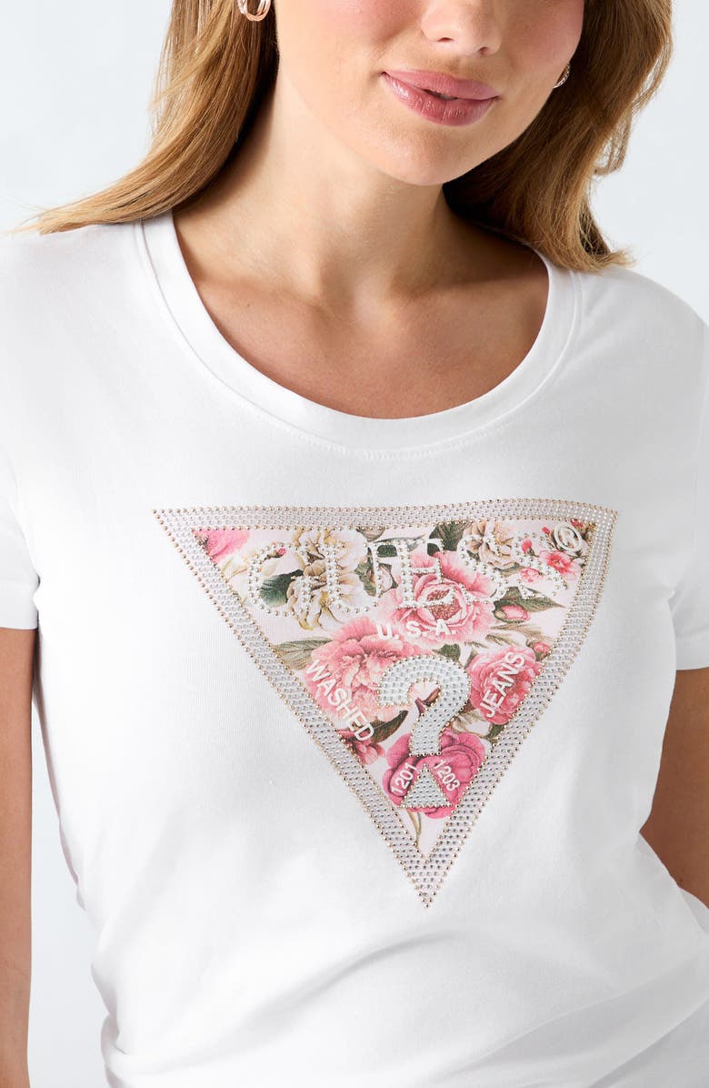 GUESS Peony Triangle Graphic T-Shirt, Alternate, color, White