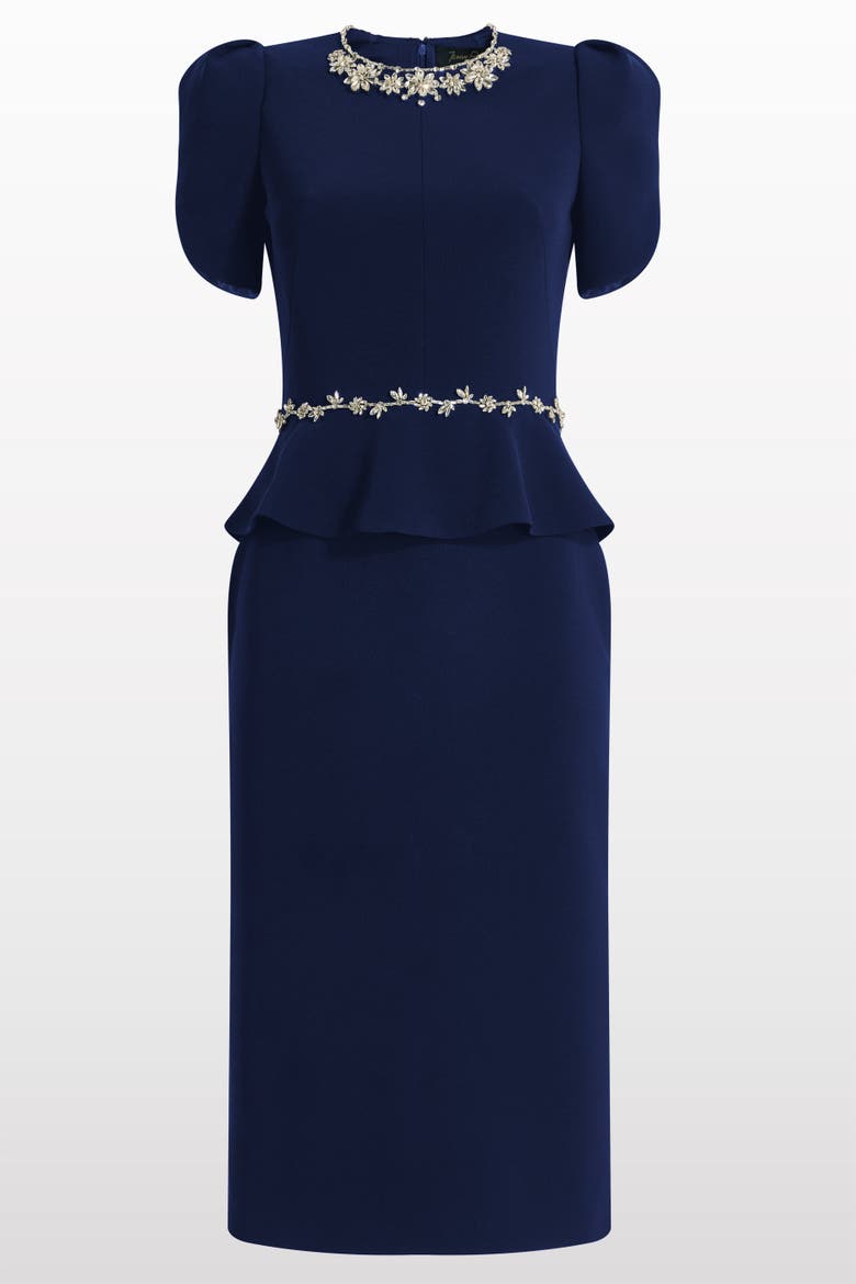 Jules Floral-Embellished Midi Dress, Main, color, Midnight Kiss