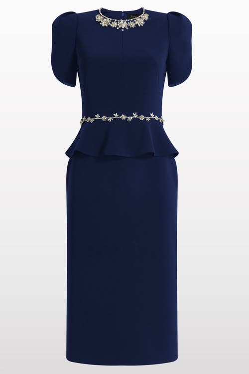 Jenny Packham Jules Floral-embellished Midi Dress In Blue