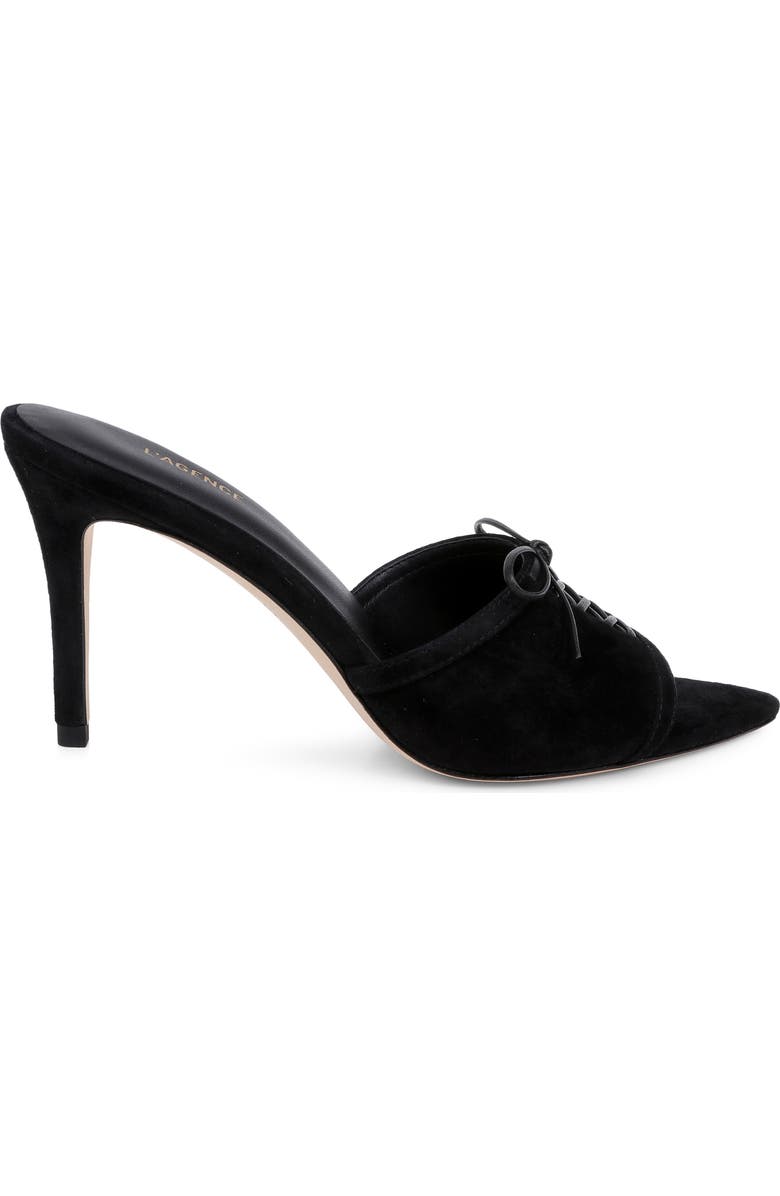 L'AGENCE Thames II Lace Up Pointed Toe Leather Mule, Alternate, color, Black Suede
