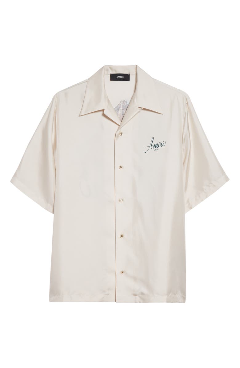 AMIRI Hotel Silk Bowling Shirt, Alternate, color, Alabaster