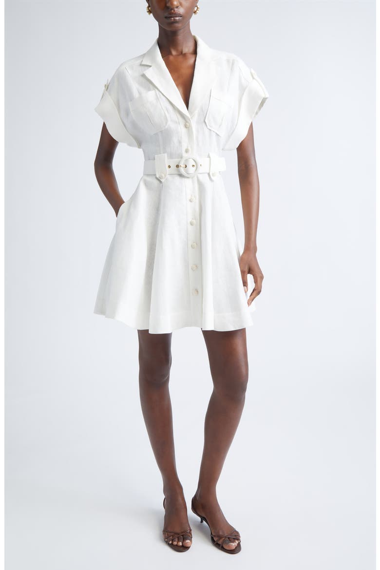 Awaken Belted Linen Shirtdress, Main, color, IVORY