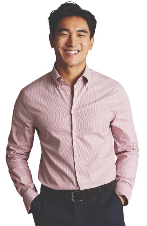 Non-Iron Stretch Pinpoint Oxford Stripe Shirt