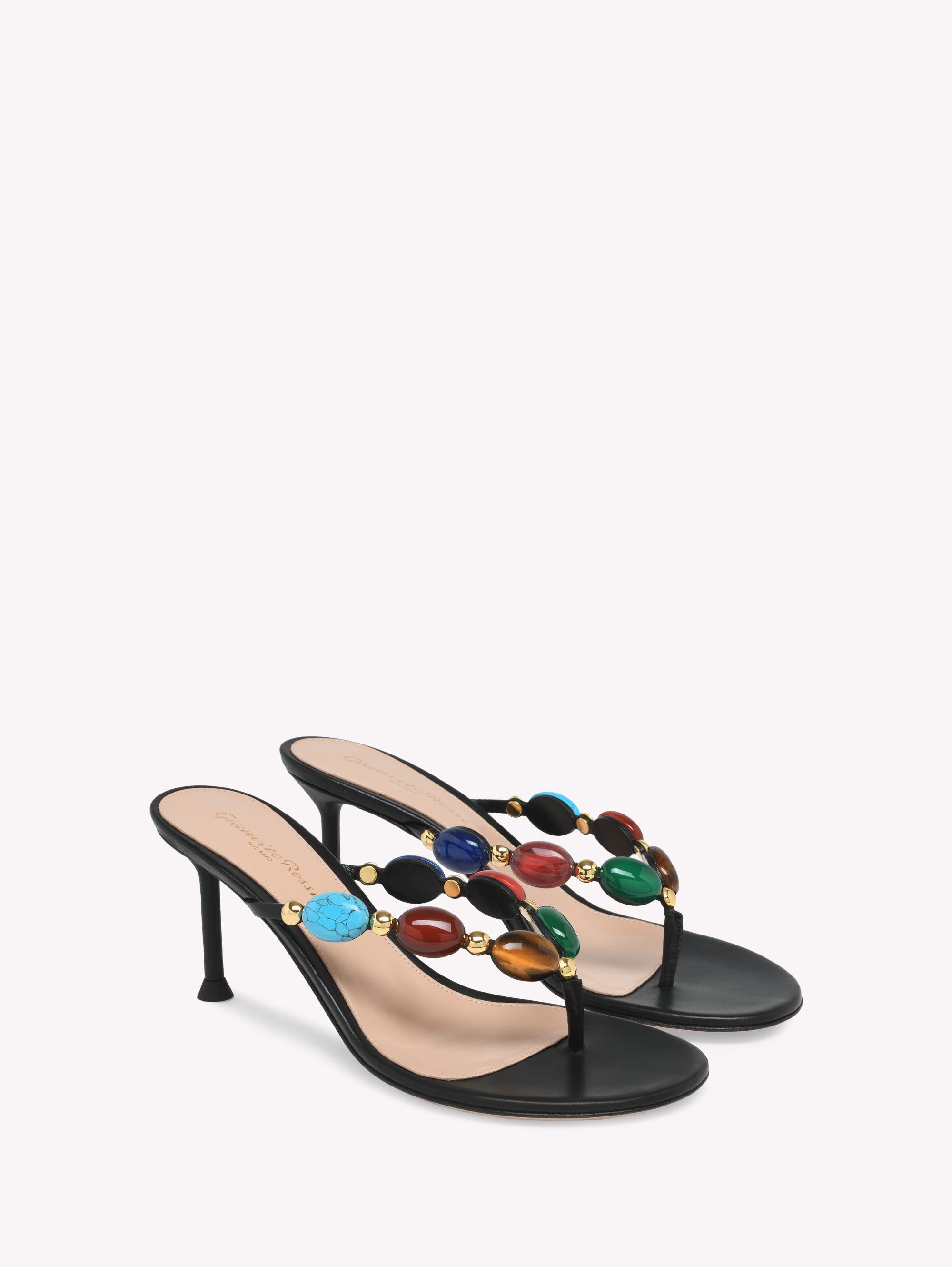 Gianvito Rossi Shanti Thong 70 Sandals, Alternate, color, Black Suede And Nappa