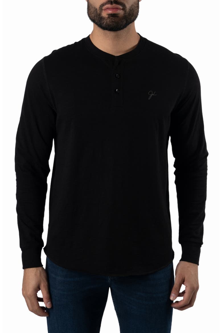 Long Sleeve Henley T-Shirt, Main, color, BLACK