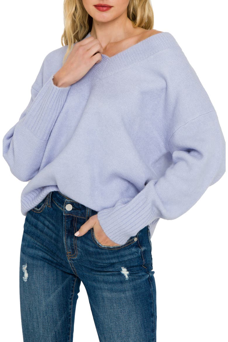 V-Neck Long Sleeve Sweater, Main, color, BLUE