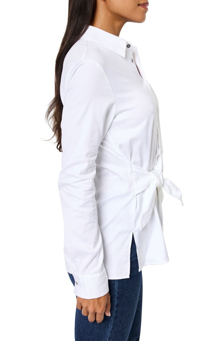 NIC+ZOE Side Tie Stretch Cotton Shirt, Alternate, color, Paper White