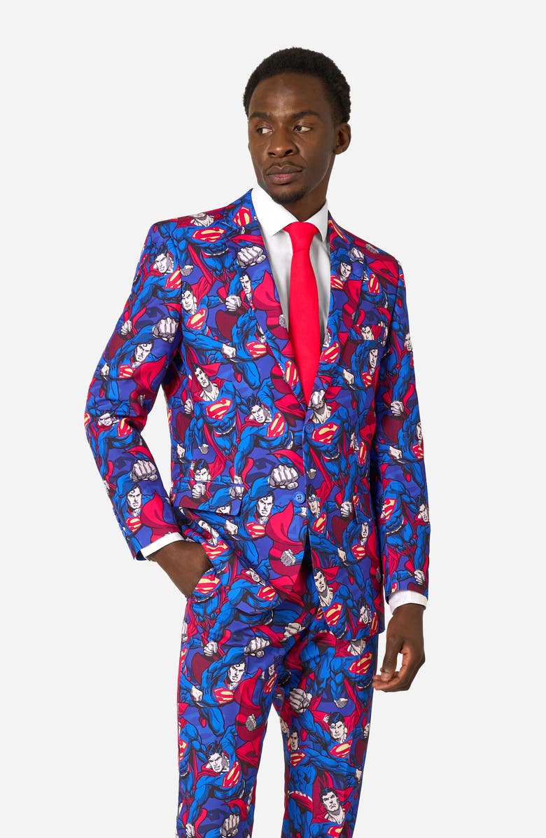 OppoSuits x Superman The Man of Steel Slim Fit Two-Piece Suit 
Tie Set, Alternate, color, Blue Multi