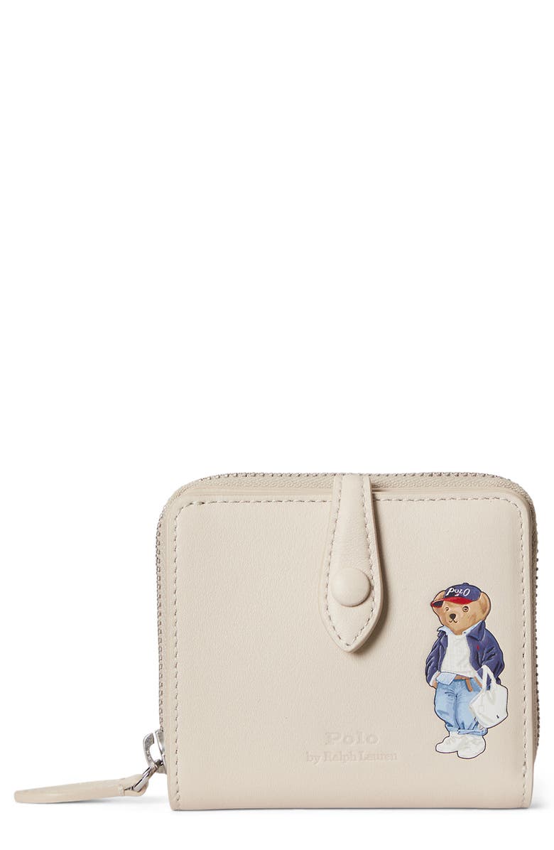 Polo Ralph Lauren Spring Bear Leather Card Holder, Main, color, Cream