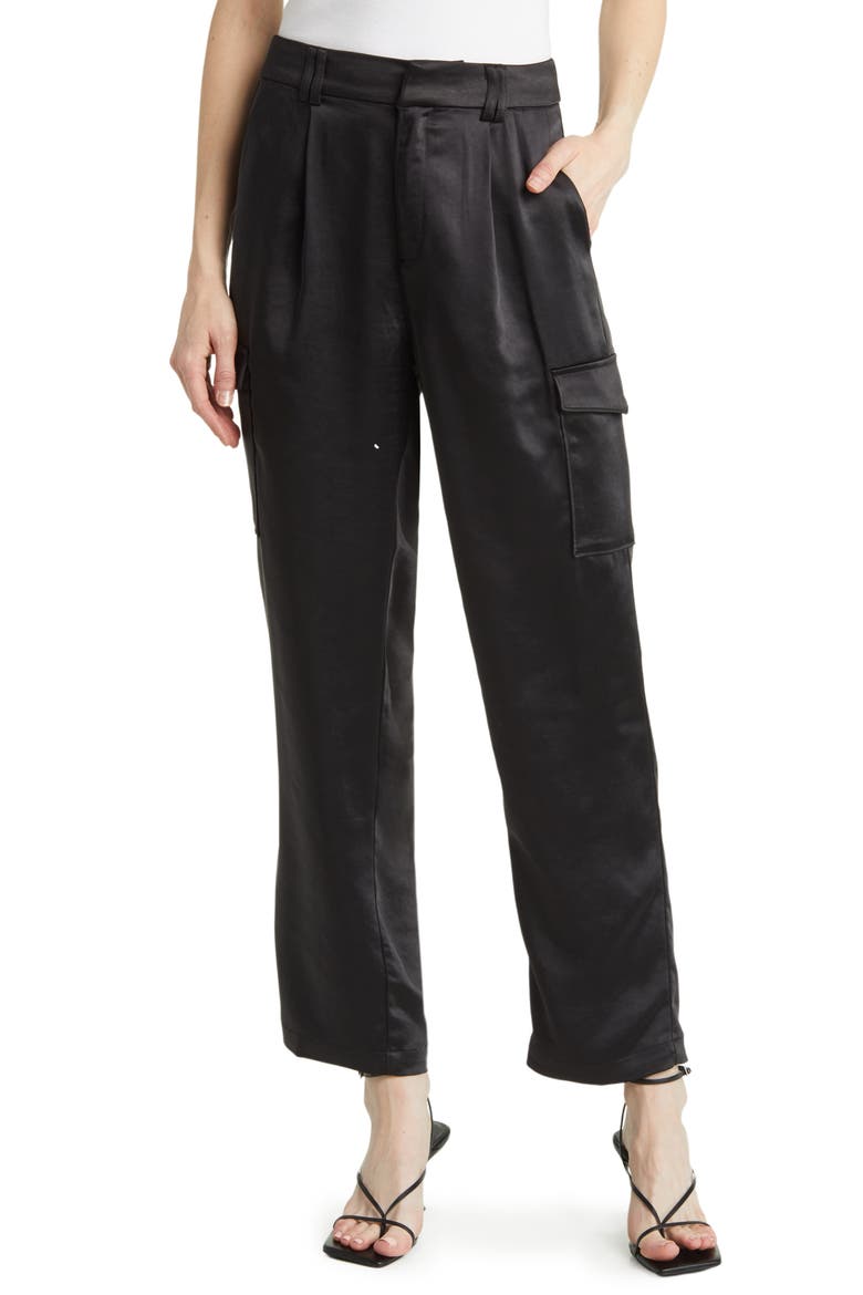 Malika Satin Cargo Pants, Main, color, BLACK