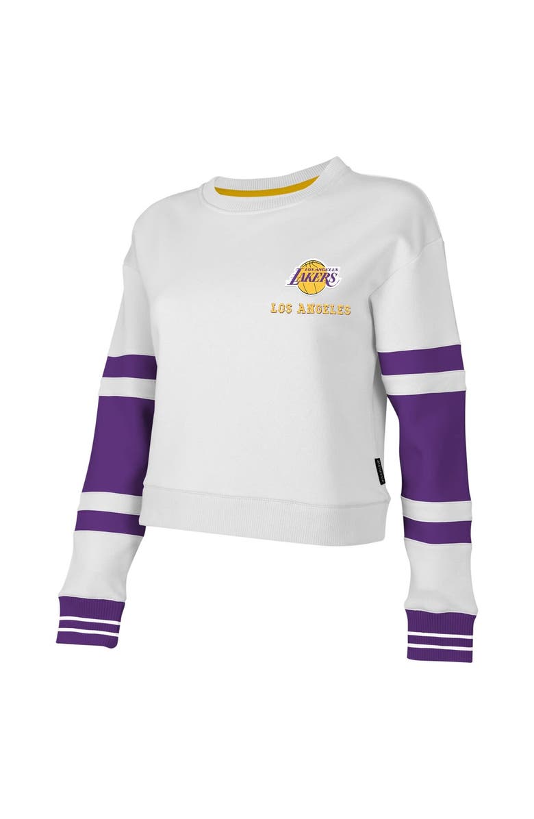Stadium Essentials Women's Stadium Essentials White Los Angeles Lakers Scrimmage Cropped Pullover Sweatshirt, Alternate, color, White