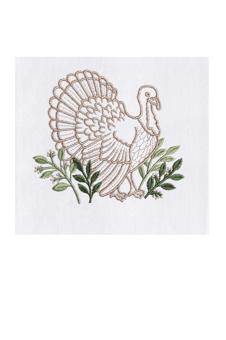 Thanksgiving Botanical Turkey 100% Cotton Embroidered Flour Sack Dishtowel, Alternate, color, White