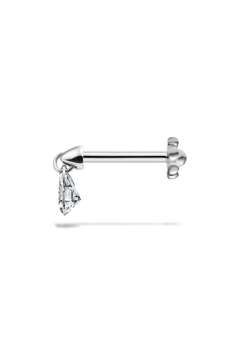 Single Floating Pear Diamond Charm Threaded Stud Earring, Alternate, color, WHITE GOLD