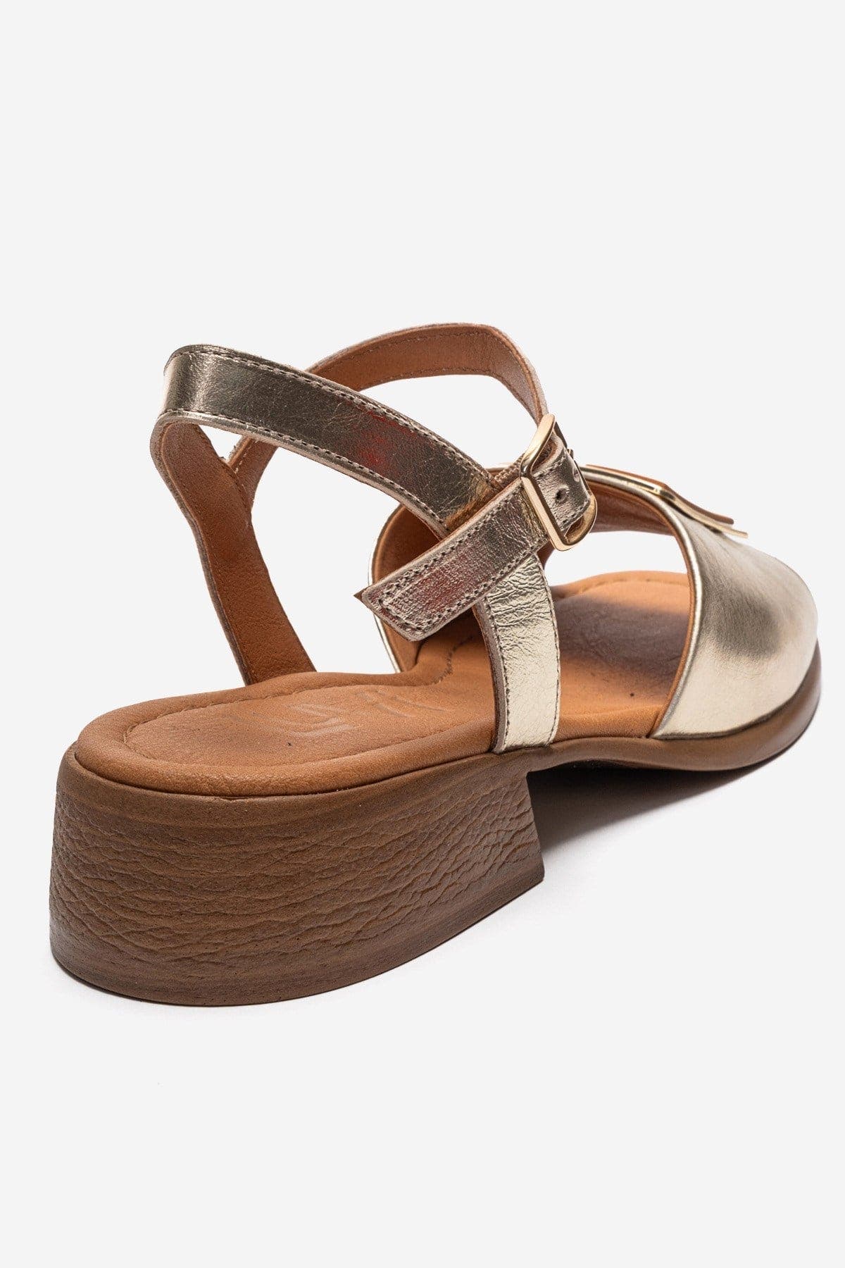 Forever & Always Shoes Svelte Leather Buckle Sandal, Alternate, color, Gold