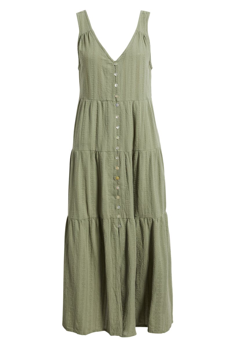 Marine Layer Corinne Tiered Sleeveless Cotton Midi Dress, Main, color, Sage