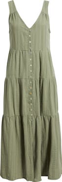 Marine Layer Corinne Tiered Sleeveless Cotton Midi Dress
