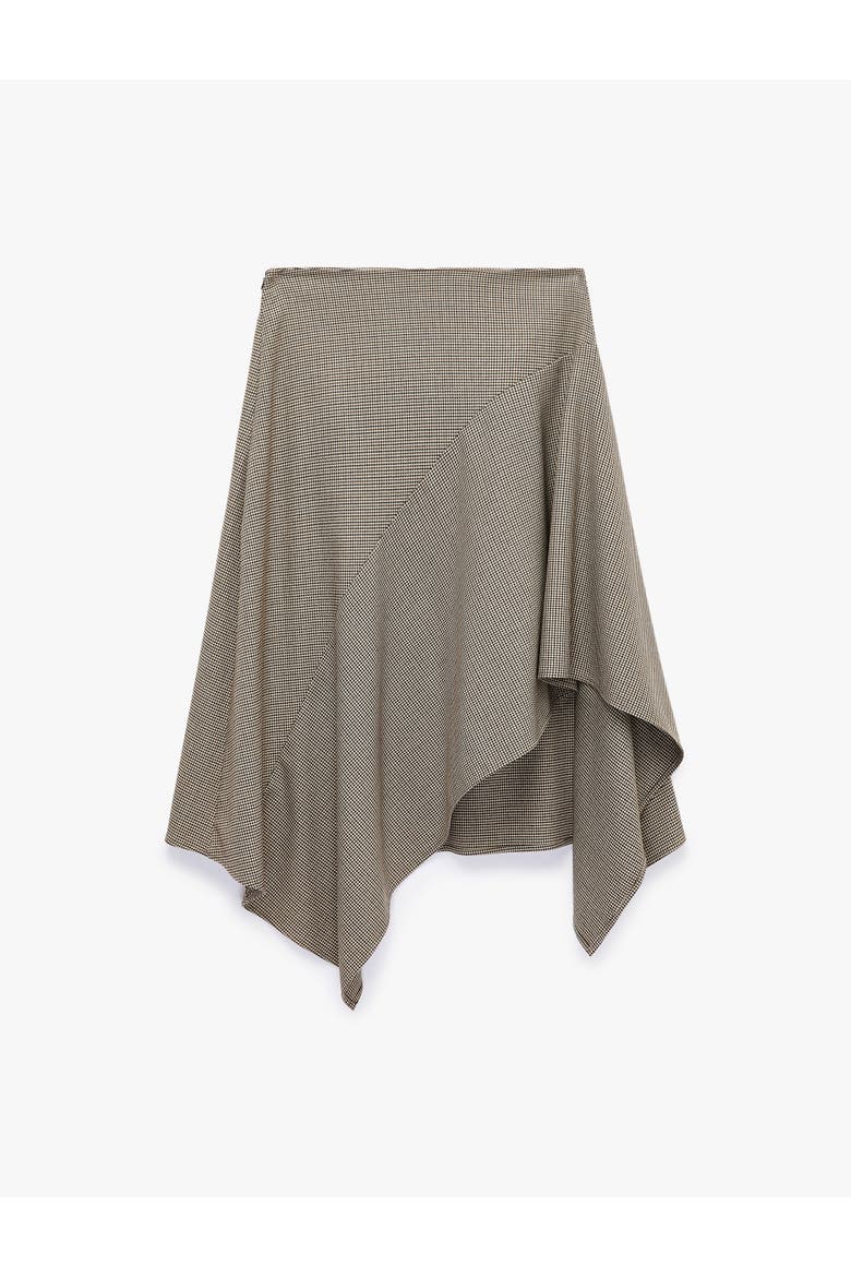 Houndstooth Asymmetric Handkerchief Hem Midi Skirt, Alternate, color, BROWN CHECK