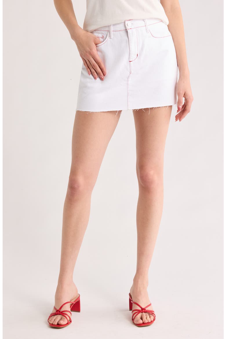Paris Denim Micro Miniskirt, Main, color, BLANC/ SCARLET RED CONTRAST