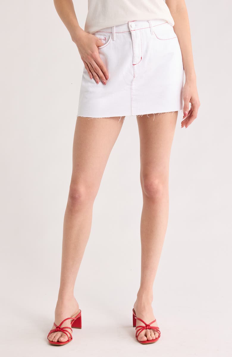 L'AGENCE Paris Denim Micro Miniskirt, Main, color, Blanc/ Scarlet Red Contrast