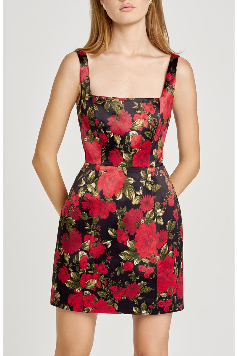 Clara Floral Satin Minidress, Alternate, color, RED ROSES