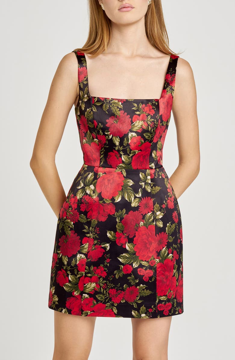 WAYF Clara Floral Satin Minidress, Alternate, color, Red Roses