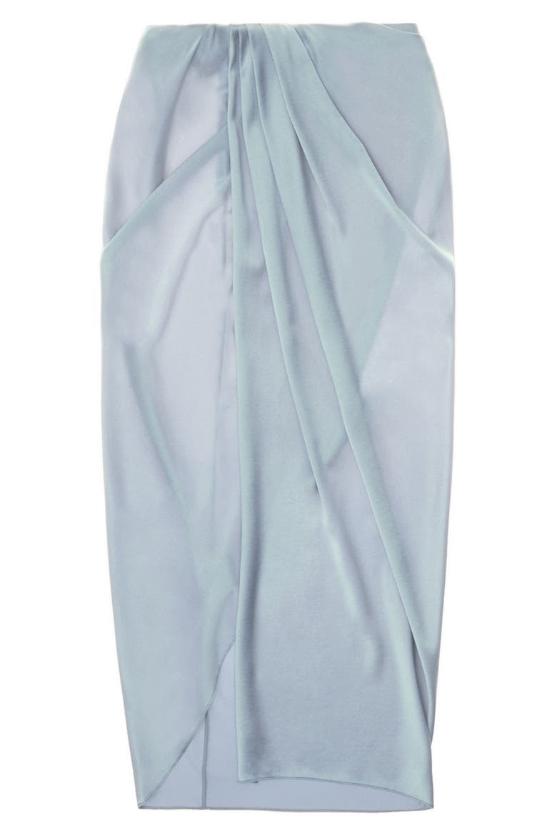 Ruched Stretch Silk Skirt, Alternate, color, ASH BLUE