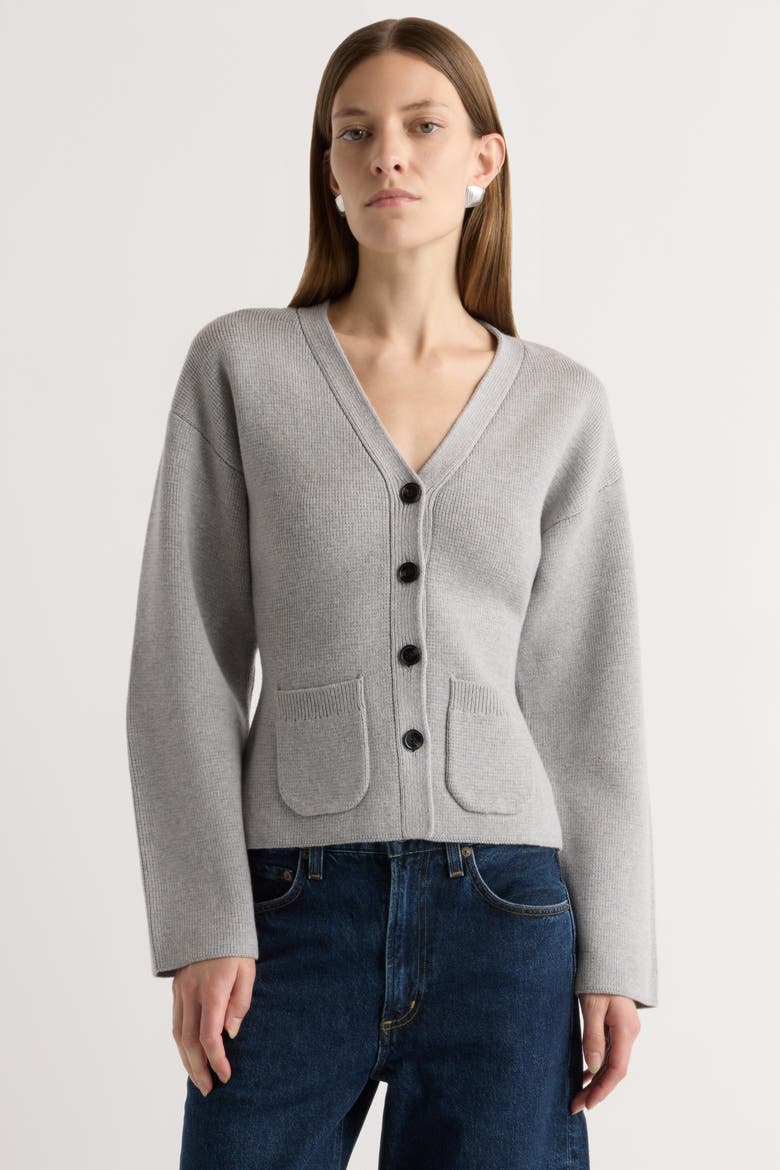 Elinor Organic Cotton-Wool V-Neck Cardigan, Main, color, Light Graphite