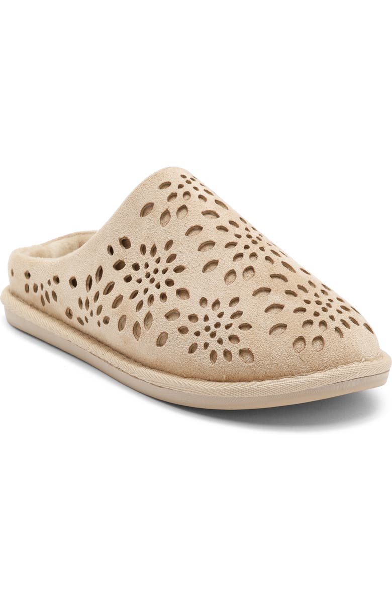 Børn Laser Cut Microsuede Clog Slipper, Main, color, Taupe