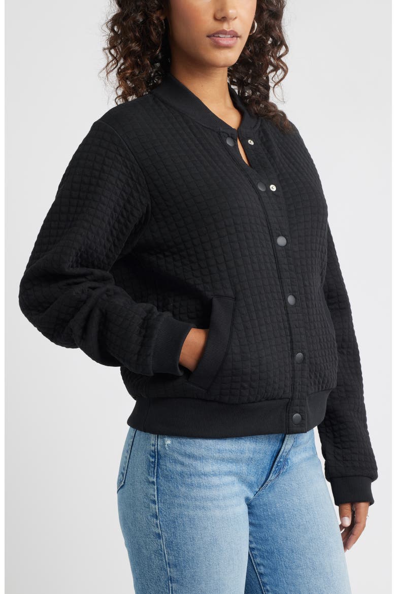 Quilted Cotton Bomber Jacket, Alternate, color, BLACK