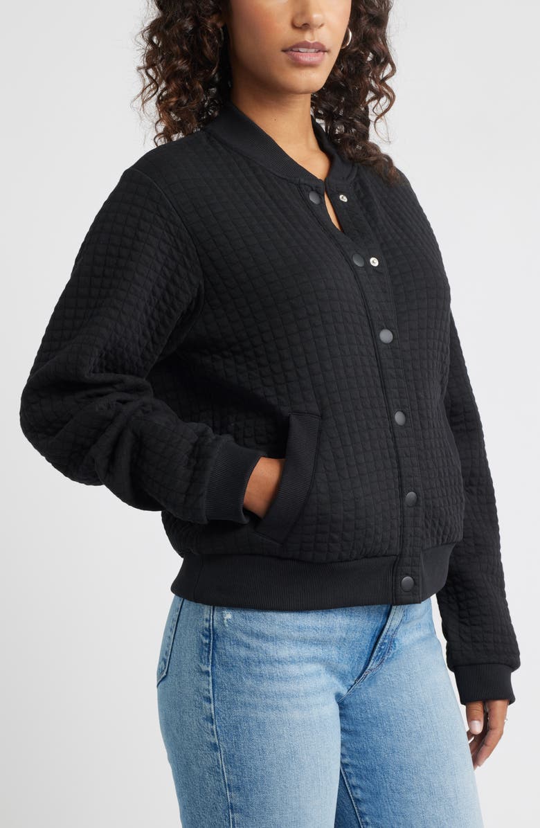 Caslon<sup>®</sup> Quilted Cotton Bomber Jacket, Alternate, color, Black
