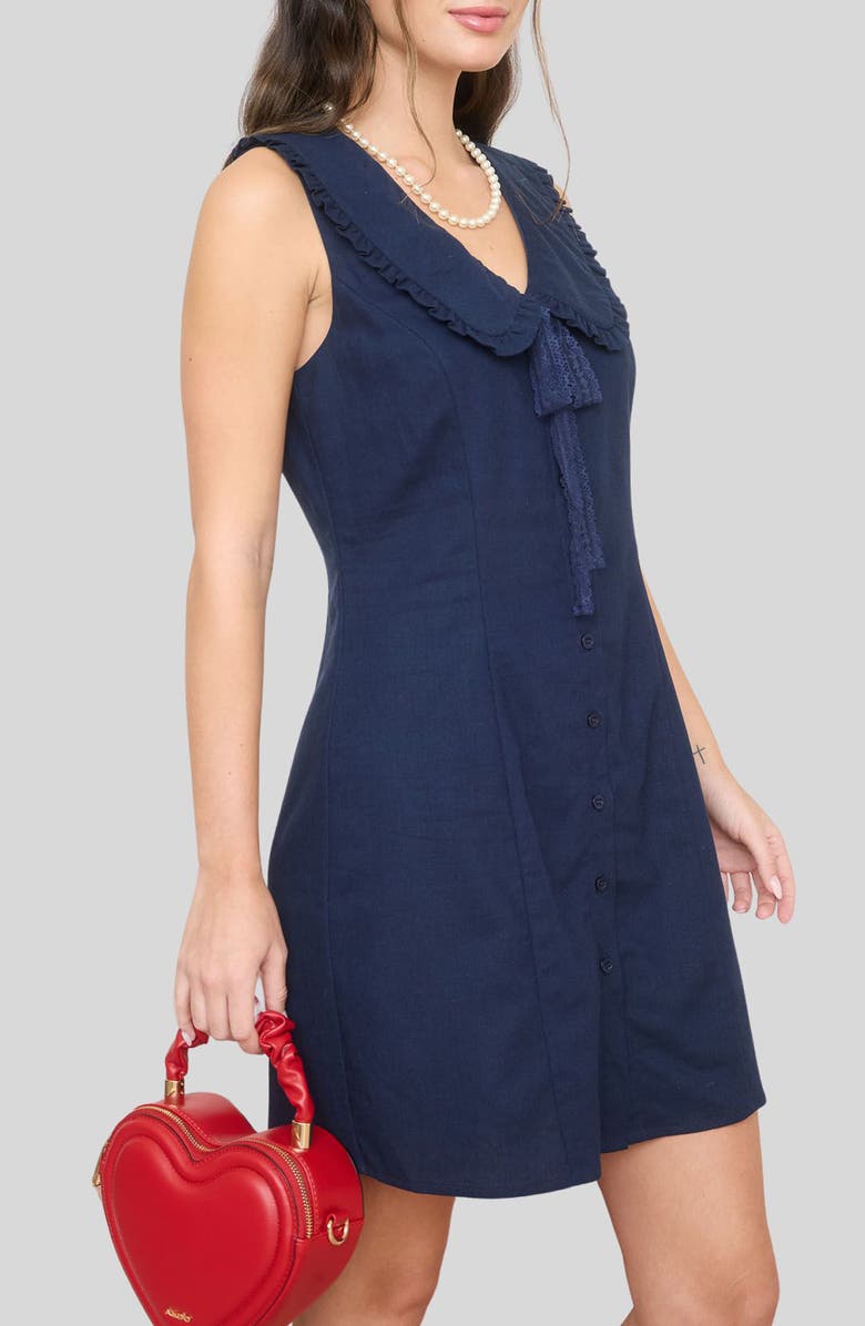 Blu Pepper Peter Pan Collar Bow Sleeveless Minidress, Alternate, color, Navy