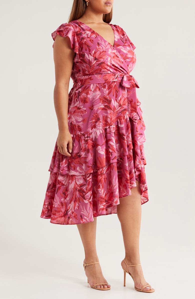 Chelsea28 Flutter Sleeve Faux Wrap Midi Dress, Alternate, color, Pink Allison Bloom