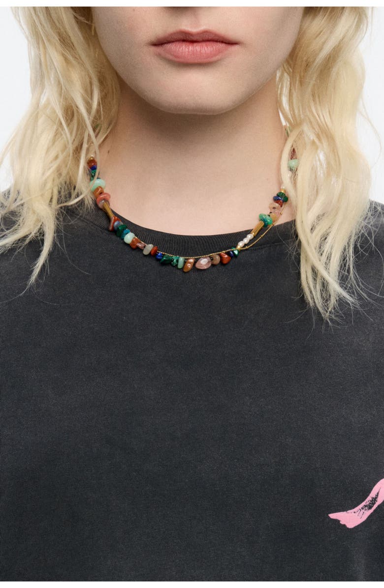 Bimba y Lola Double-Layer Chain Multicolor Stones Necklace, Alternate, color, Blue