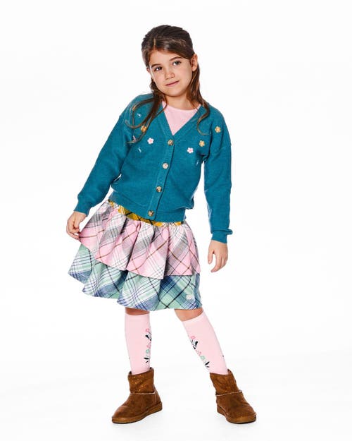 Deux Par Deux Knitted Cardigan With Flower Embroidery In Blue
