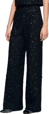 SANDRO Rhinestone tweed trousers