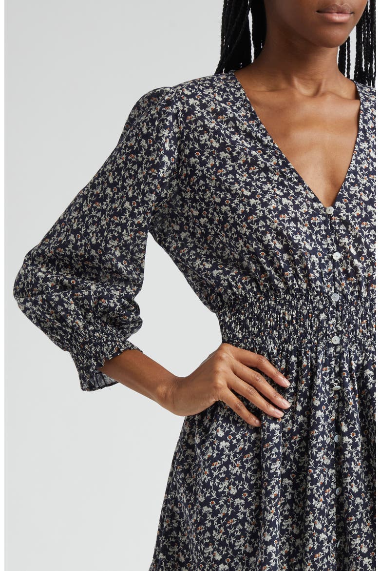 Katari Floral Smocked Cotton Minidress, Alternate, color, NAVY MULTI
