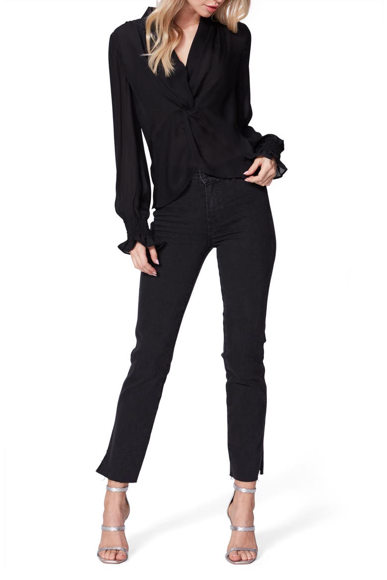 Lorienne Twist Front Silk Top, Alternate, color, BLACK