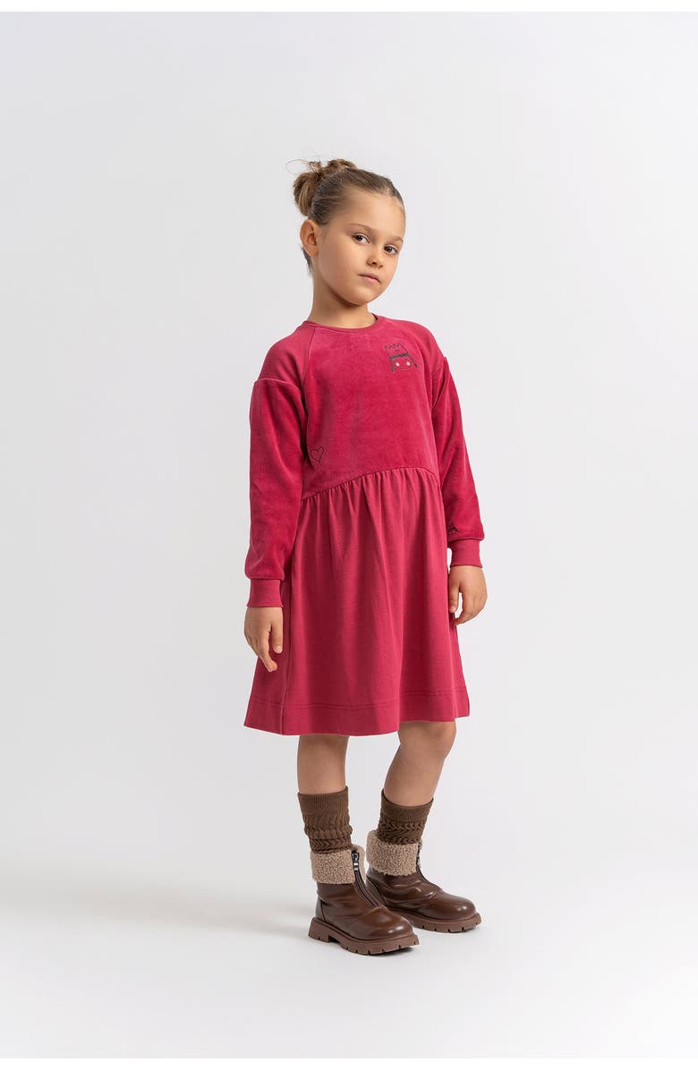 Charlotte & George Cotton Velour Princess Print Dress, Alternate, color, Berry