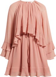 Treasure & Bond Tiered Long Sleeve Chiffon Minidress