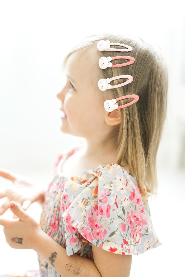 4pc Bunny Hug Snap Clip Set, Alternate, color, Baby Pink & Pastel Pink
