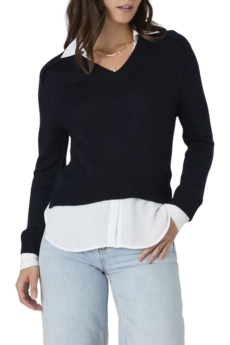Babysoft Mixed Media Twofer Sweater, Main, color, MARINE/ WINTER WHITE