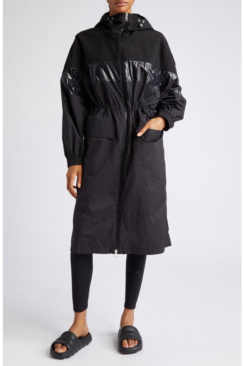 Elorn Mixed Media Long Coat, Main, color, BLACK