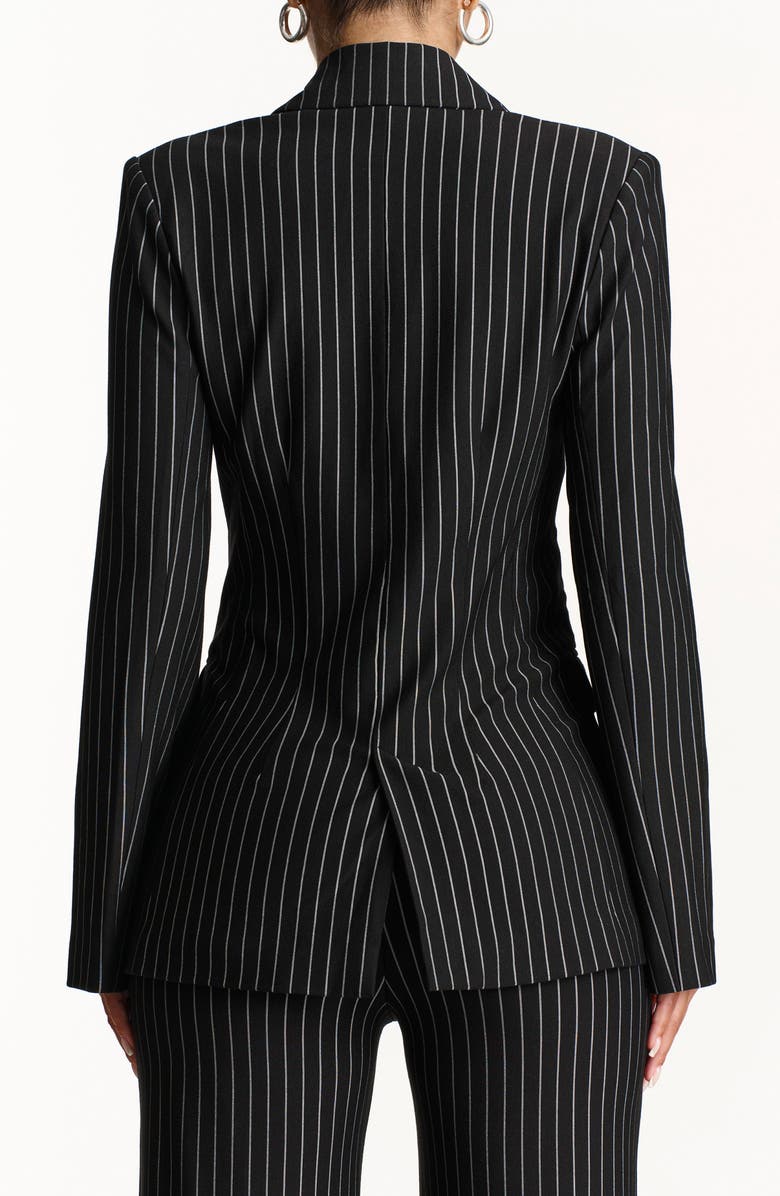 Naked Wardrobe Drama Shoulder Pinstripe Blazer, Alternate, color, Black
